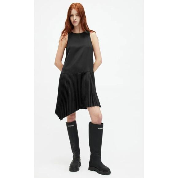 Allsaints Womens Flora‎ Dress Asymmetrical Pleated Black size Medium